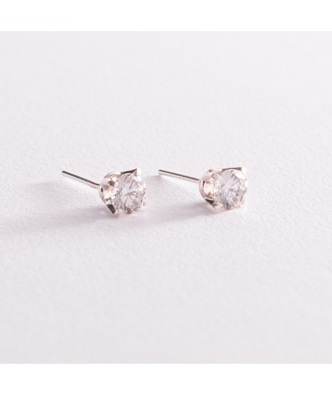 Silver earrings - studs with cubic zirconia (6mm) 12868 Onyx