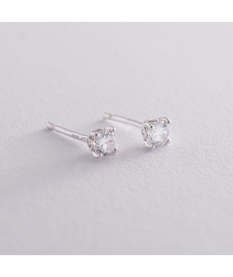 Silver earrings - studs with cubic zirconia 122655 Onyx