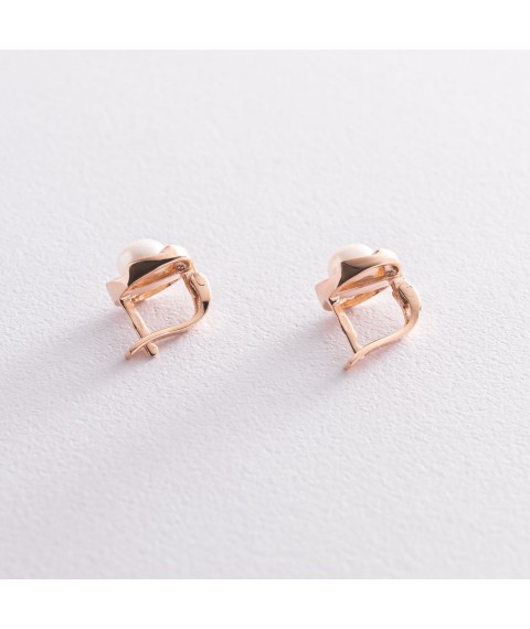 Gold earrings (pearls, cubic zirconia) s07360 Onyx