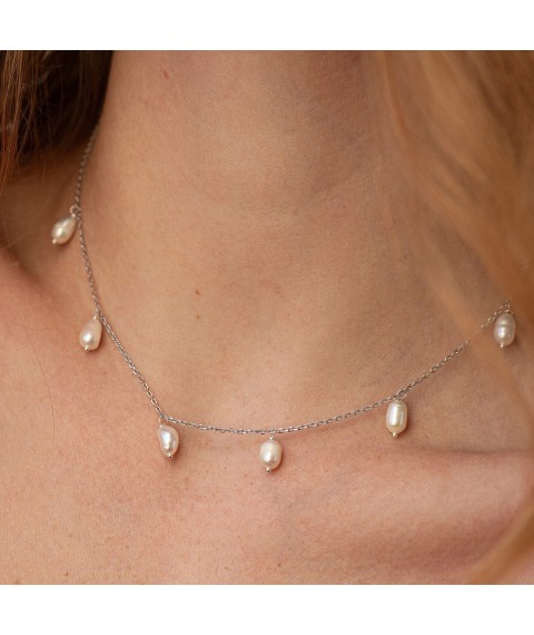 Silver necklace with pearls 908-01430 Onyx 38