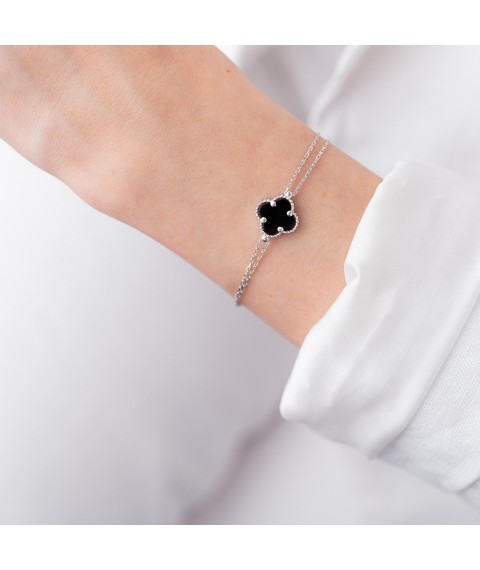 Double bracelet "Clover" in white gold (onyx) b04709 Onyx 20