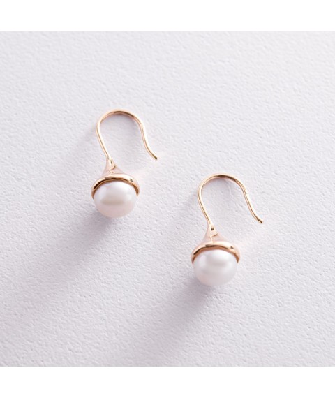 Gold earrings - loops with pearls s07865 Onyx