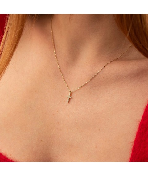 Necklace "Cross" in yellow gold (cubic zirconia) kol02508 Onix 45