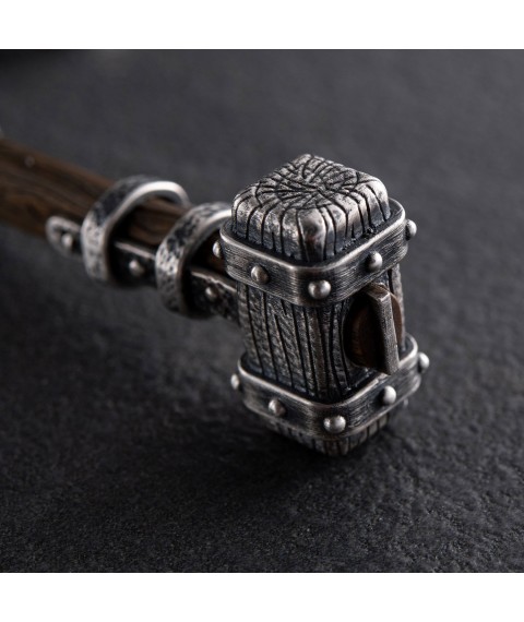 Срібний брелок "Молот вікінга" з ебеном 1116 Онікс