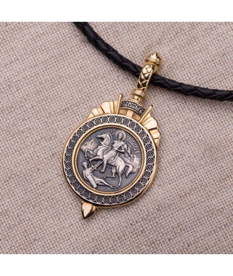Silver pendant "Demetrius of Thessaloniki" with gold plated 132390 Onyx