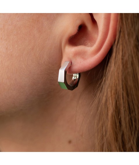 Earrings - rings "Bruna" in white gold s09027 Onyx