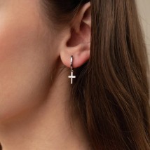Silver earrings - rings "Cross" 40004 Onyx