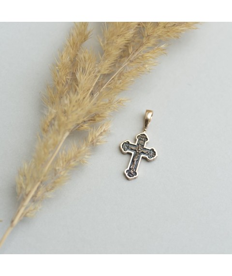 Gold cross "Crucifixion. Save and preserve" with blackening p02991 Onyx