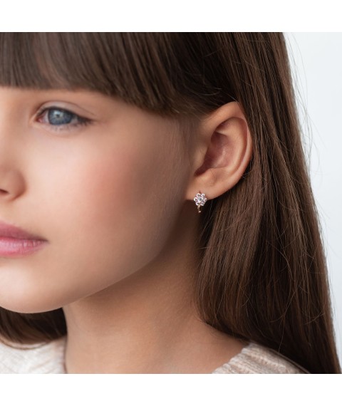 Children's gold earrings "Flowers" s05984 Onix