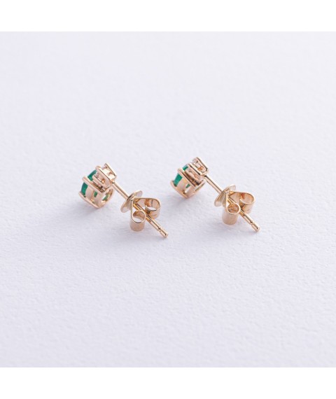 Gold earrings - studs (diamonds, emeralds) sb0512sm Onyx
