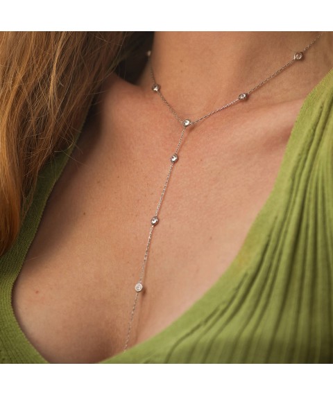 Серебряное колье - галстук с фианитами 908-01592 Онікс  40