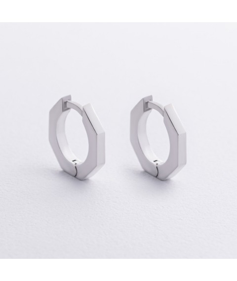 Сережки - кільця "Геометрія" у сріблі 123407 Онікс