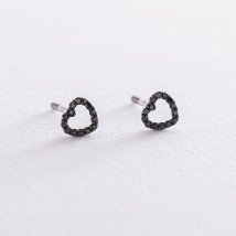 Gold earrings - studs "Hearts" with diamonds 102-10028 Onyx