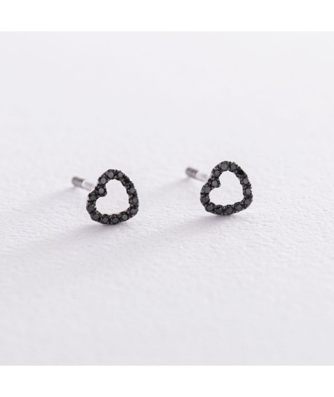 Gold earrings - studs "Hearts" with diamonds 102-10028 Onyx