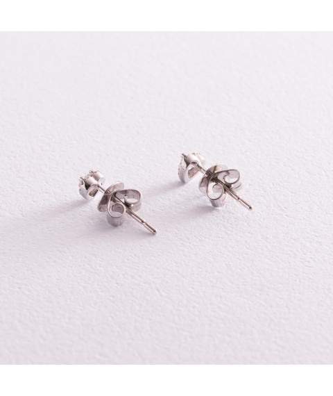 Gold earrings - studs "Hearts" with diamonds sb0228sa Onix