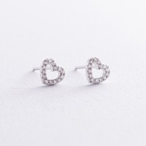 Gold earrings - studs "Hearts" with diamonds sb0470ch Onyx