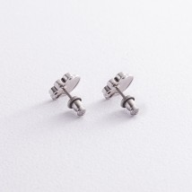 Children's earrings - studs "Paws" in silver (enamel, cubic zirconia) 445 Onyx