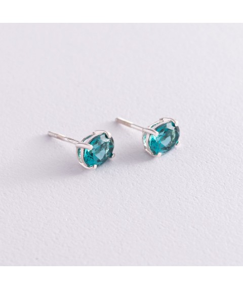 Silver earrings - studs with synthetic. tourmaline 121958 Onyx