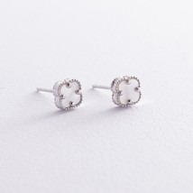 Earrings - studs "Clover" with mother-of-pearl mini (white gold) s08413 Onyx