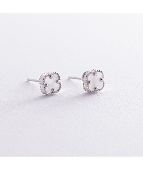 Earrings - studs "Clover" with mother-of-pearl mini (white gold) s08413 Onyx