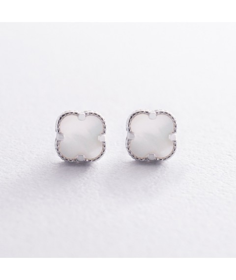 Silver earrings - studs "Clover" with mother of pearl mini 123294 Onyx