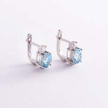 Gold earrings with blue topaz and cubic zirconia s04180 Onyx