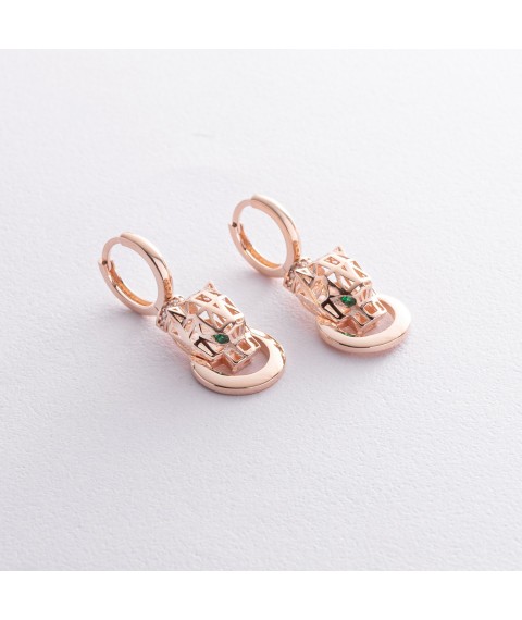 Earrings "Panther" in red gold (cubic zirconia) s08593 Onyx