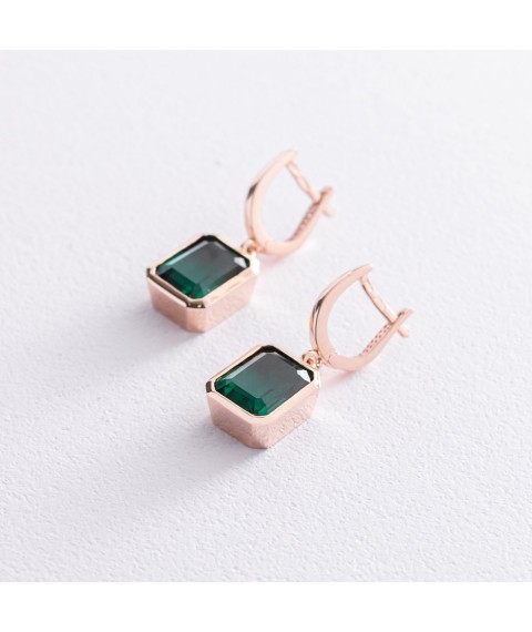 Gold earrings with green cubic zirconia s07513 Onyx