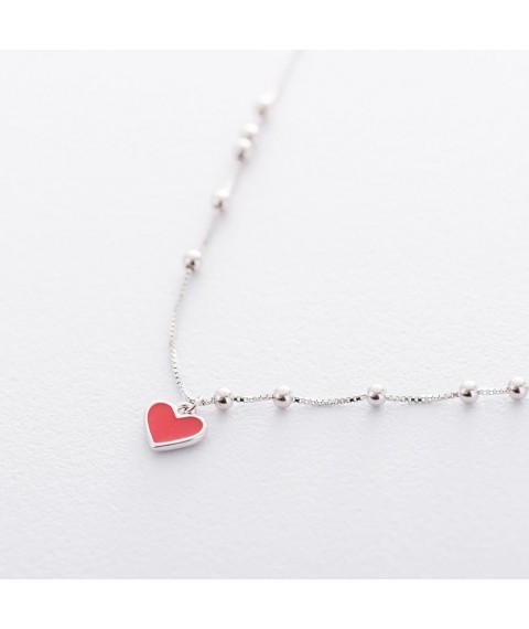 Silver necklace with heart (enamel) 18802 Onix 60