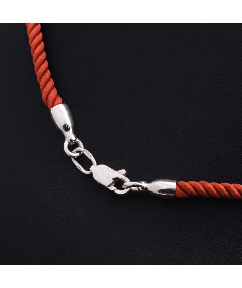 Шелковый красный шнурок с гладкой серебряной застежкой (3мм) 18203 Онікс  50