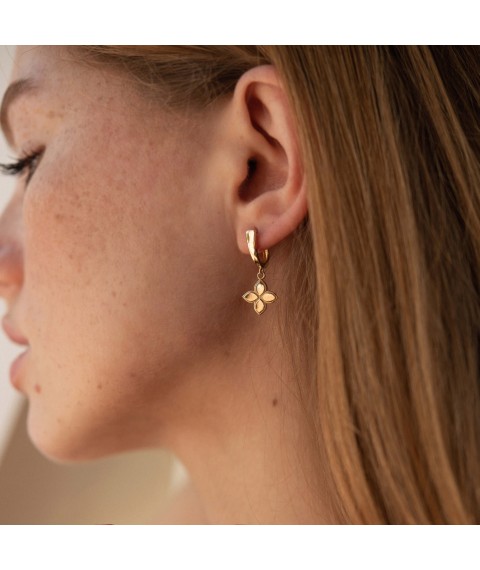 Earrings "Clover" in yellow gold s08458 Onyx