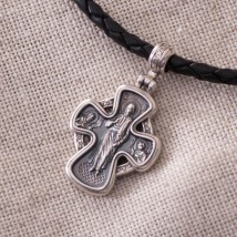 Срібний хрестик з чорнінням "Господь Вседержітель.Ікона Божої Матері" Невипивана Чаша " 13605 Онікс