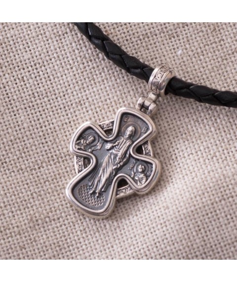 Срібний хрестик з чорнінням "Господь Вседержітель.Ікона Божої Матері" Невипивана Чаша " 13605 Онікс
