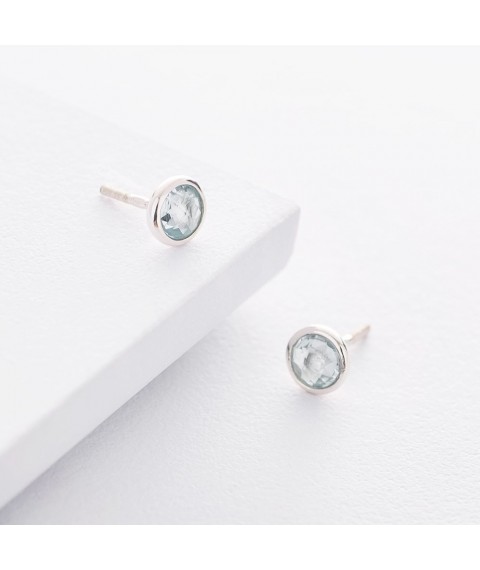 Silver earrings - studs with blue topaz 122173 Onyx