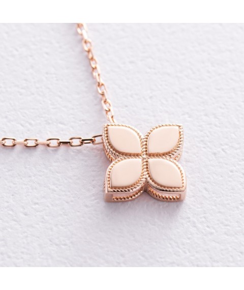 Necklace "Clover" in red gold col02436 Onyx