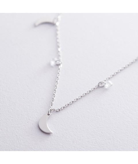 Silver necklace "Moon" with cubic zirconia 18946 Onix 43