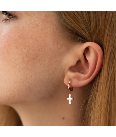 Earrings "Cross" in red gold s07004 Onyx