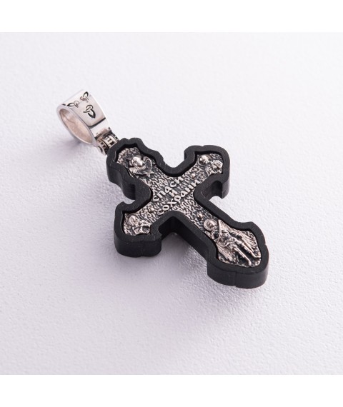 Silver cross "Crucifixion. Save and Preserve" with ebony 631 Onyx