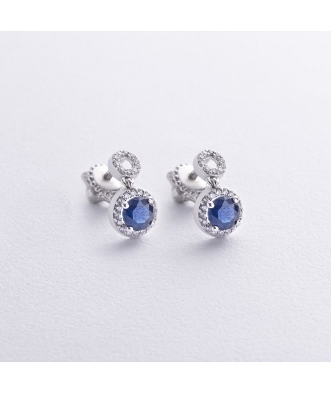 Silver earrings - studs with synthetic. sapphires 2497/1р-NSPH Onyx