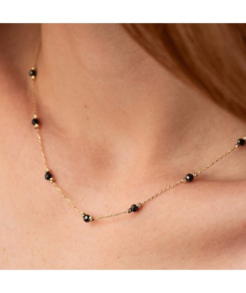Necklace "Balls" with black cubic zirconia (yellow gold) count02488 Onyx 45