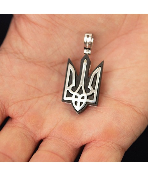 Срібний кулон "Герб України - Тризуб" з ебеновим деревом 959 Онікс