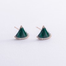 Gold earrings - studs (malachite, diamonds) sb0511sm Onyx