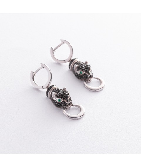 Silver earrings "Panther" with cubic zirconia 565 Onyx