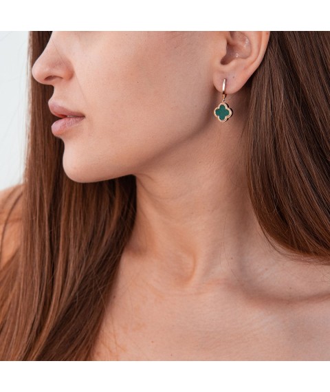Earrings "Clover" in red gold (malachite) s07670 Onyx