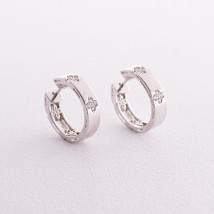 Silver earrings - rings "Clover" with cubic zirconia 123262 Onyx