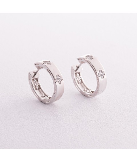 Silver earrings - rings "Clover" with cubic zirconia 123262 Onyx