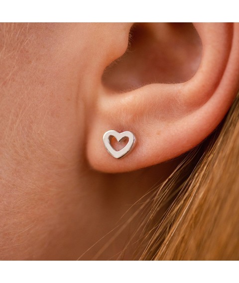 Silver earrings - studs "Hearts" 122751 Onyx