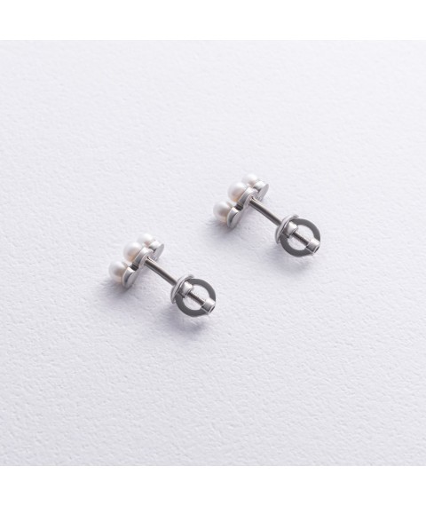 Срібні сережки - пусети "Джейн" з перлами mini 7126 Онікс
