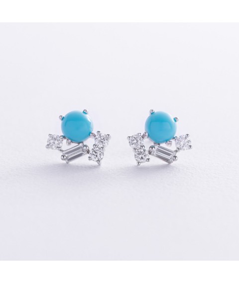Gold earrings - studs (diamonds, turquoise) sb0504ca Onyx