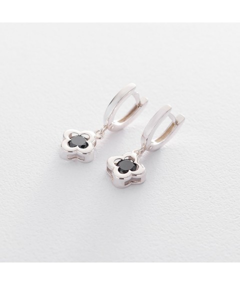 Gold earrings "Clover" with cubic zirconia s04924 Onyx